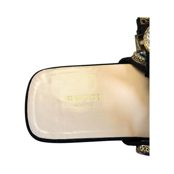 GUCCI Pepita Crystal Espadrille Sandal EU 38.5 US 8.5 Black Leather Platform - Picture 7 of 9